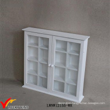 Small Vintage White 2 Glass Door Antique Wall Cupboard